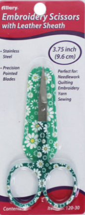 Embroidery Scissors - 3.75" - Green Flowers