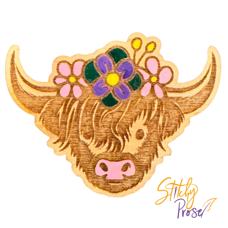 Wooden Highland Coo needle minder